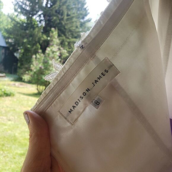 Madison James Purple and White Sequin A-Line Chiffon Gown 8 - Picture 8 of 12